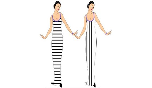 Primerjava ženske v obleki z vodoravnimi in navpičnimi črtami